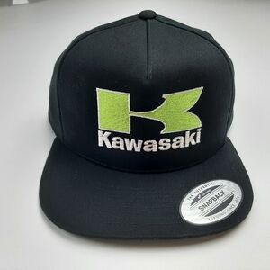 Kawasaki Ninja Embroidered Flat Bill Snapback Cap Hat Black